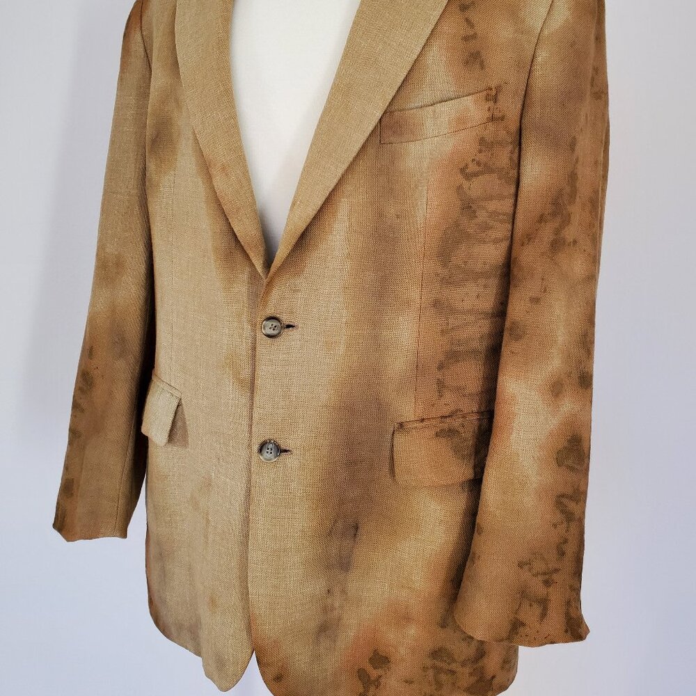 Brooks Brother Silk linen dyed tan khaki beige camo western cowboy safari 44L XL